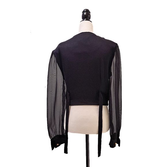 90s Vintage Pant Suit Top sheer sleeves, wide leg pant with back zipper - Picture 6 of 6